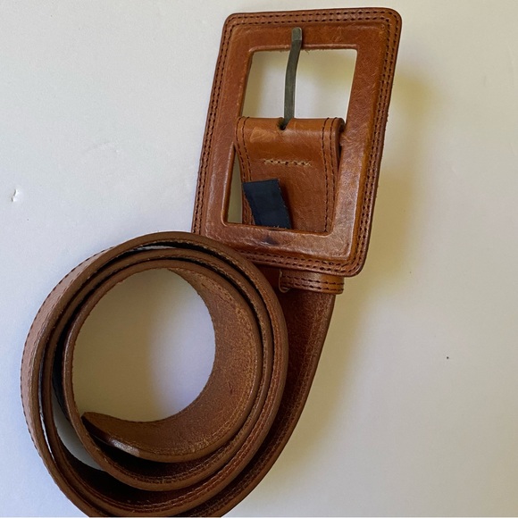 Vintage Brown Leather Belt Large Square Buckle Banana Republic - Picture 5 of 11